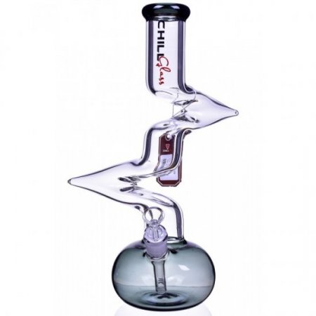 Chill Glass 15" Double Zong Bong w/ Down Stem and 14mm Dry Bowl - Ash Black New