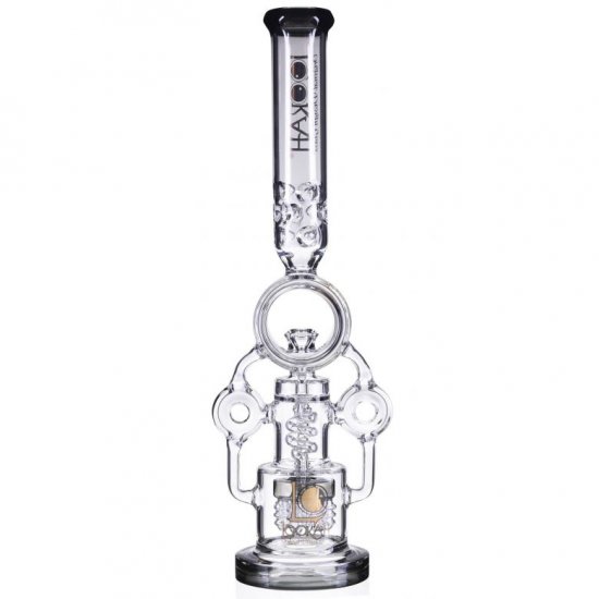 Smokenator - Lookah Platinum Design Series Bong - 20\" Platinum Donut Recycler Bong With Spiral Percs - Black Ice New