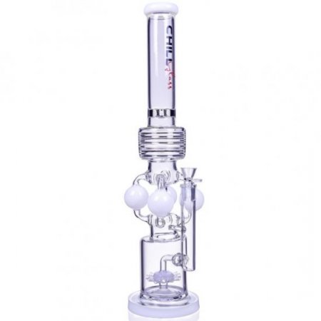 The Eris - Chill Glass - 21" Quad Ball Chamber Sprinkler Perc Bong - White New