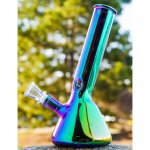 The Spotlight - 8" Tilted Neck Iridescent Beaker Bong - Rainbow New