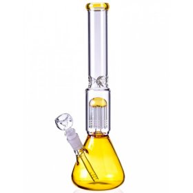 14" Beaker Bong with 8-Arm Tree Perc Water Pipe - Amber New