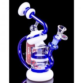 Top Thrill Dragster1.0 - ChillGlass - Ancient 2-Arm Recycler Inline Perc Bong - Blue/White New