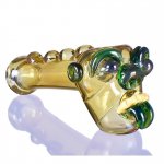 6" Bulldog Head Animal Hammer Bubbler Hand Pipe - Golden Fumed New