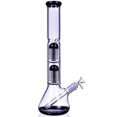 17" Double Tree Perc 16 Arm Bong with Down Stem and Matching Bowl - Black New