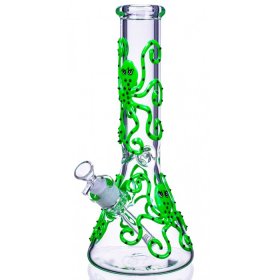 Smokey Octopus - 13" Glow In The Dark Beaker Bong - Green New