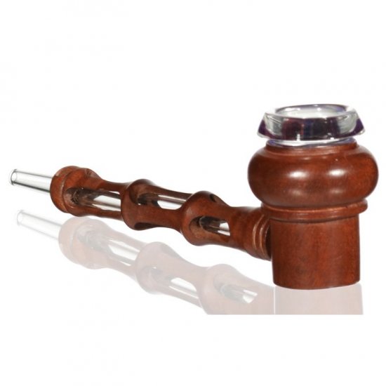 5\" Wooden pipe with glass bowl and glass Mouth piece New