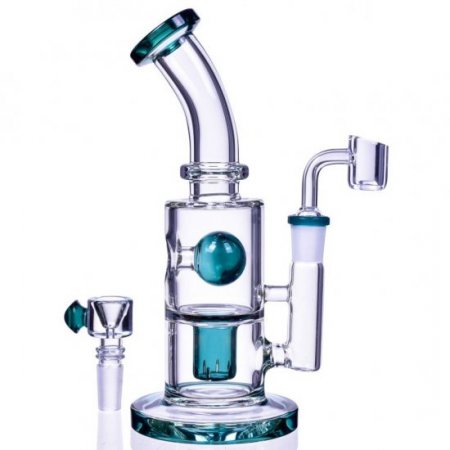 The Primal - 9" Showerhead Perc Bong/Dab Rig - Teal New