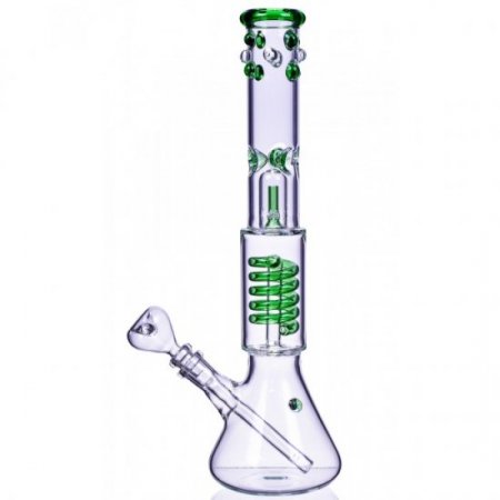 Nucleus - 14" Inline to Coil Perc Beaker Bong - Green New