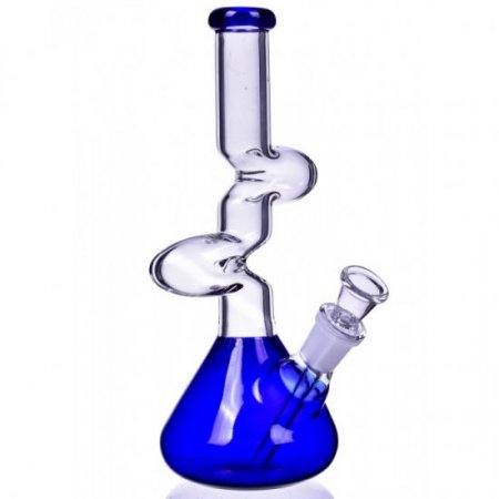 The Goliath - Curved Neck Double Zong Bong Water Pipe - Blue New