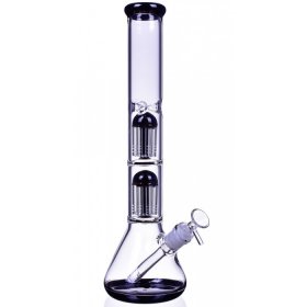 17" Double Tree Perc 16 Arm Bong with Down Stem and Matching Bowl - Black New