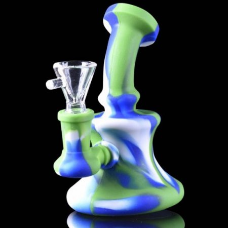 5" Mini Silicone Bong with 14MM Male glass Bowl with Pancake Handle - Tilted New