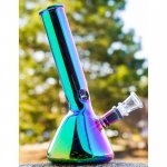 The Spotlight - 8" Tilted Neck Iridescent Beaker Bong - Rainbow New