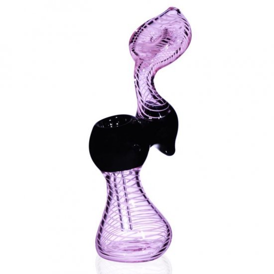 The Pink Cobra -6\" Swirled Pink Bubbler Pipe - Girly Bubbler New