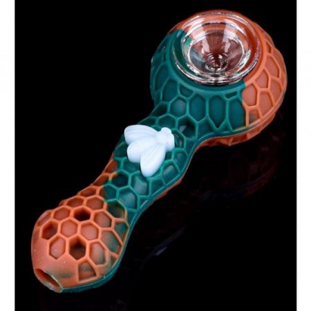 Stratus - 4" Silicone Hand Pipe With Honey Comb Design - Teal Red New