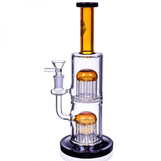 The Warrior - 11\" Heavy Double Tree Perc Bong Water Pipe On Duty - Amber New